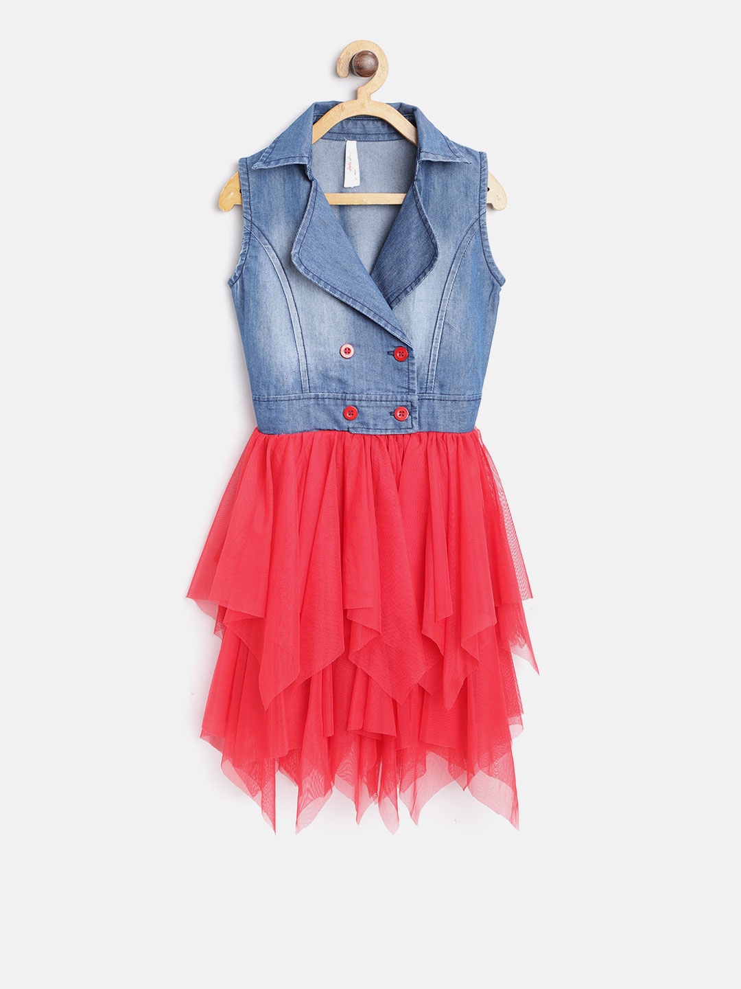 

StyleStone Girls Blue & Red Solid Fit and Flare Dress