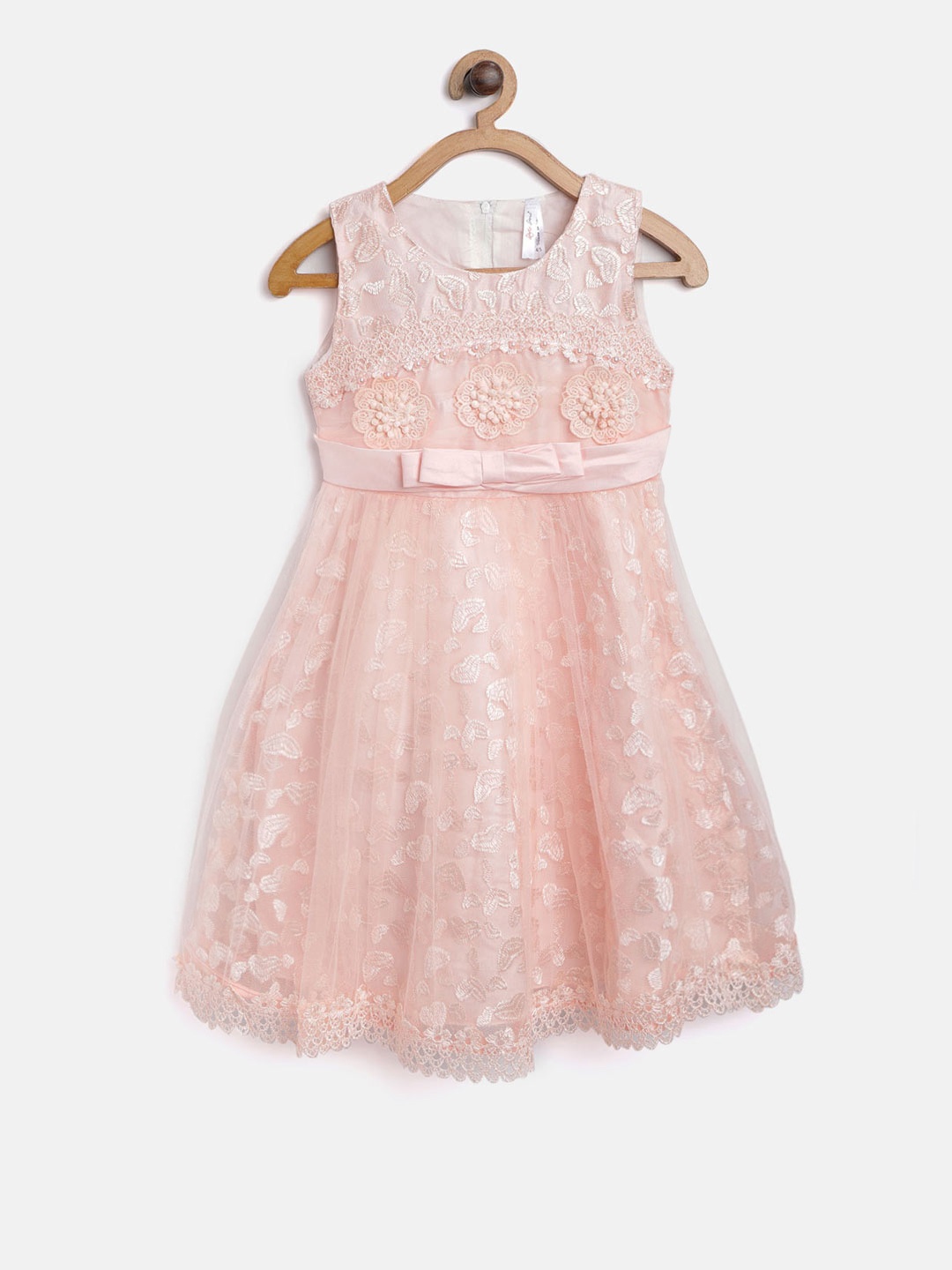 

StyleStone Girls Peach-Coloured Embroidered Fit and Flare Dress