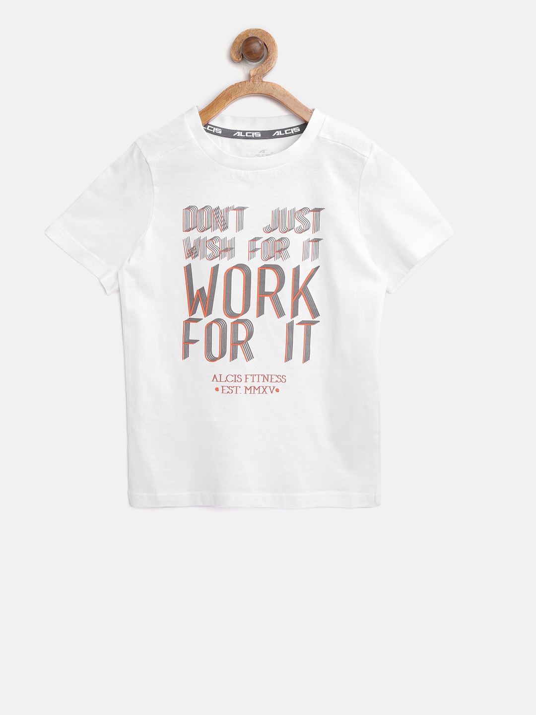 

Alcis Boys White Printed Round Neck Training Pure Cotton T-shirt
