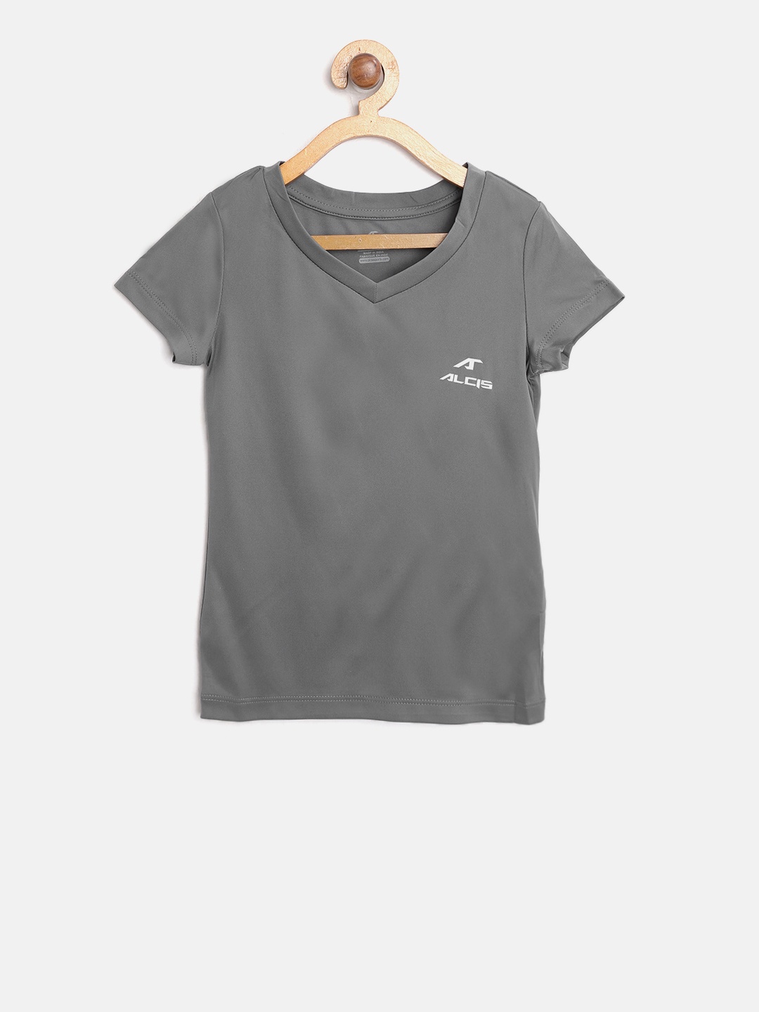 

Alcis Girls Charcoal Grey Solid Slim Fit V-Neck T-shirt