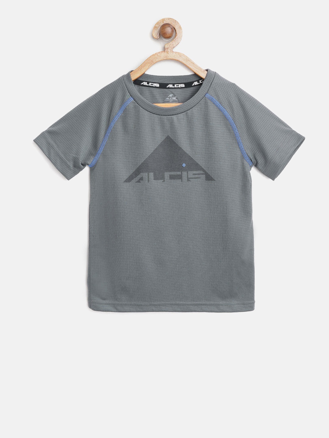 

Alcis Boys Charcoal Grey Self-Checked Slim Fit Round Neck T-shirt