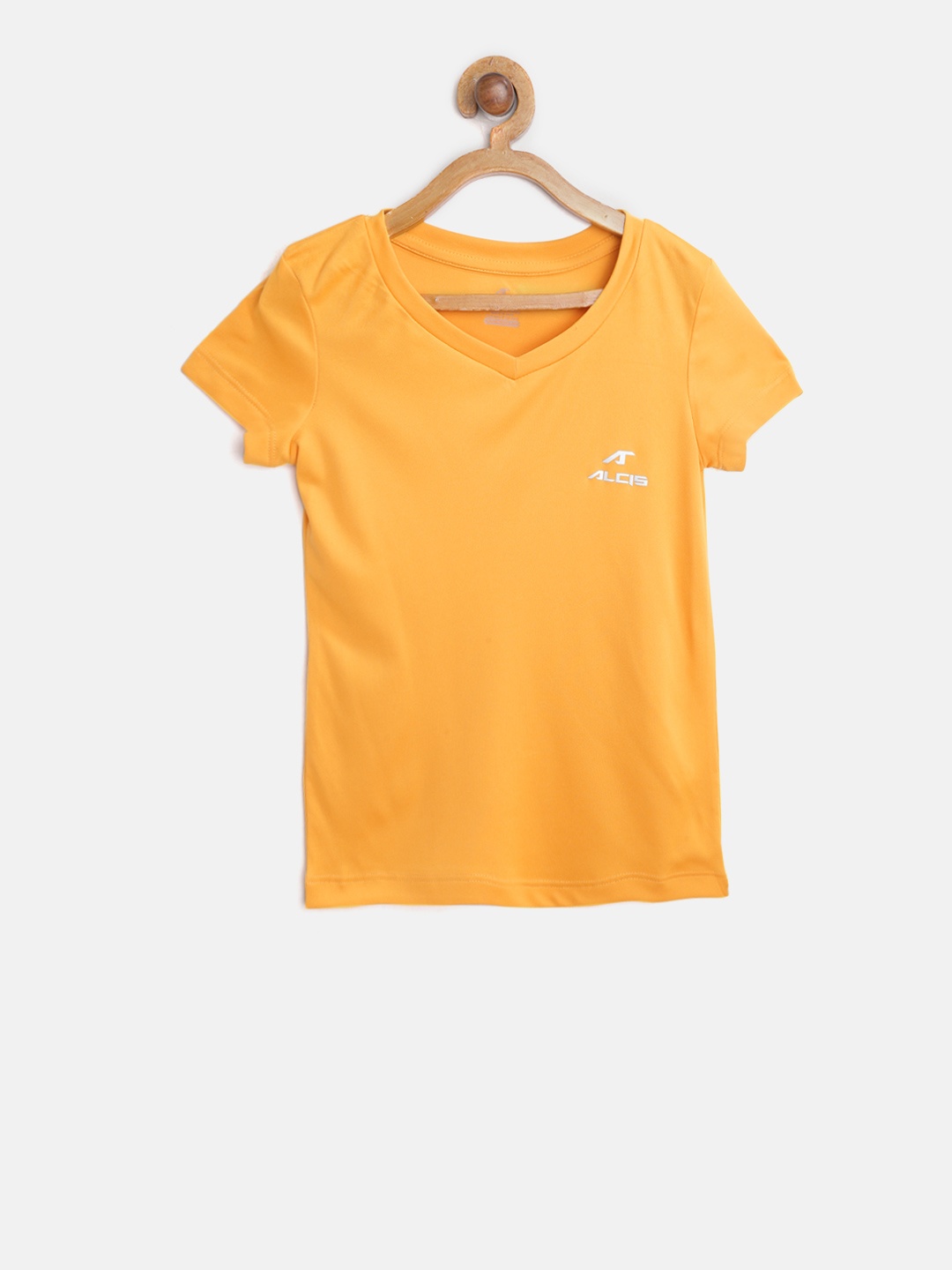 

Alcis Girls Mustard Yellow Solid Slim Fit V-Neck T-shirt