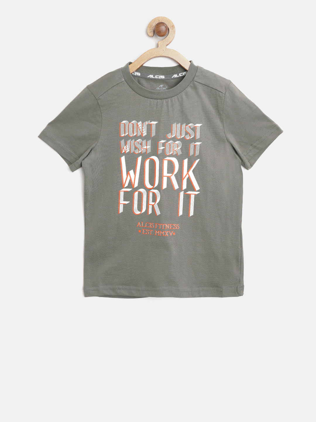 

Alcis Boys Grey Printed Round Neck Training Pure Cotton T-shirt