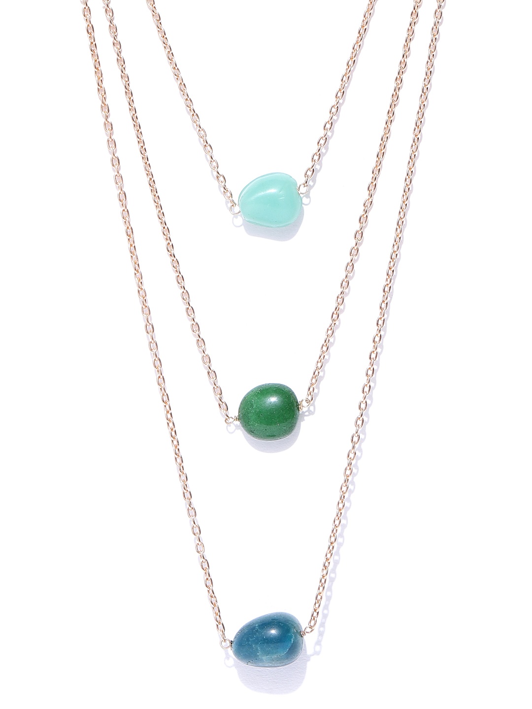

Blueberry Blue & Green Gold-Plated Stone-Studded Handcrafted Layered Necklace