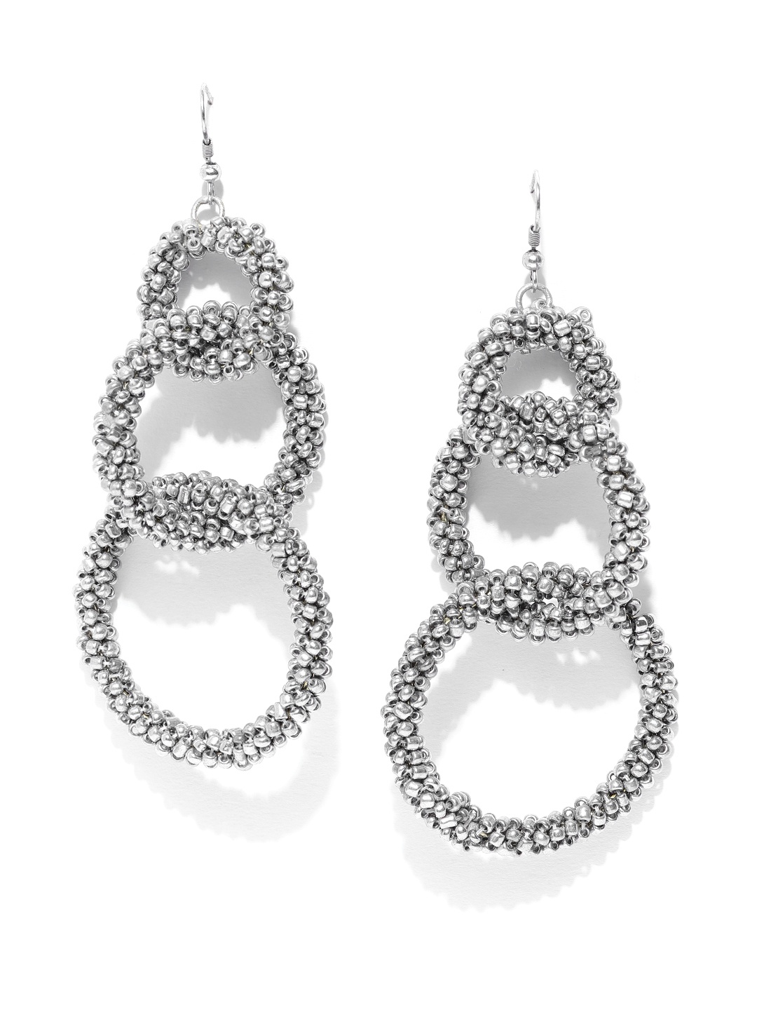 

Blueberry Silver-Toned Beaded Handcrafted Circular Drop Earrings