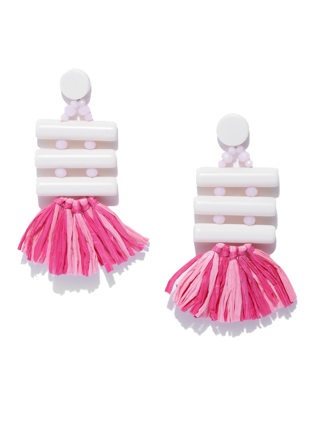 

Blueberry White & Pink Beaded & Tasselled Handcrafted Contemporary Drop Earrings