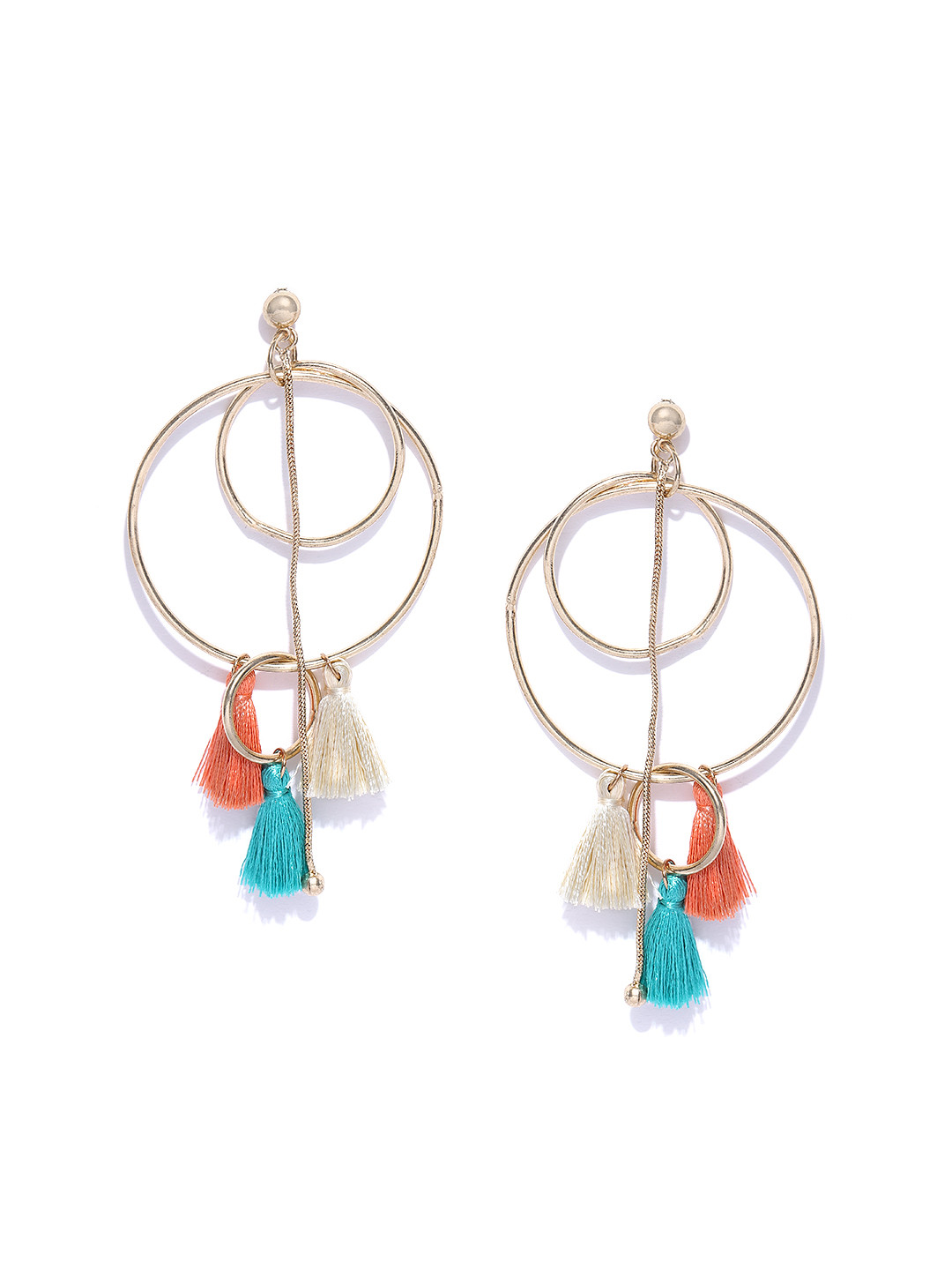

Blueberry Gold-Plated Tasselled Handcrafted Circular Drop Earrings