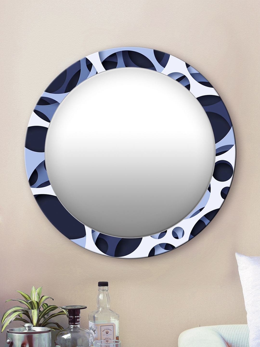 

999Store Navy Blue & White Printed Wall Mirror