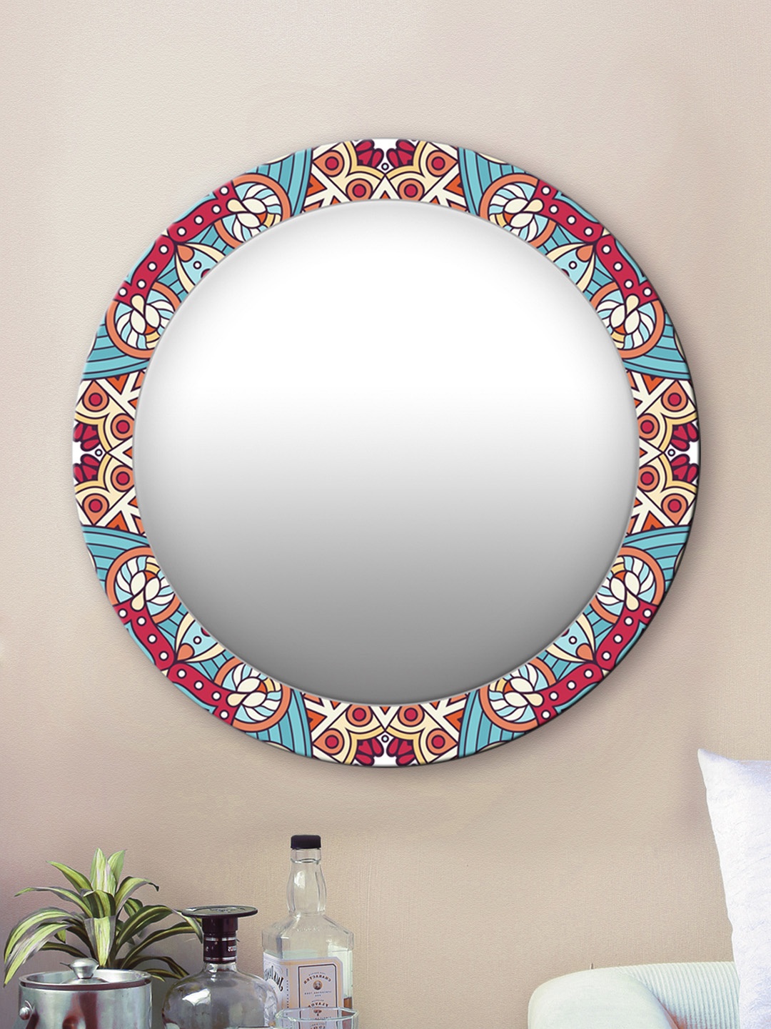 

999Store Unisex Red And Blue Round Wall Mirror