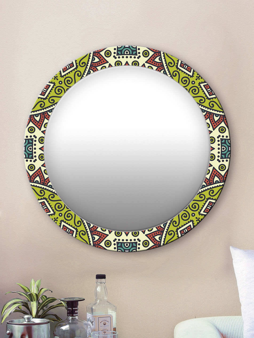 

999Store Green & Red Printed Wall Mirror