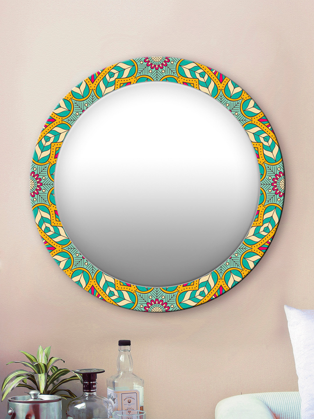 

999Store Green & Yellow Printed Wall Mirror