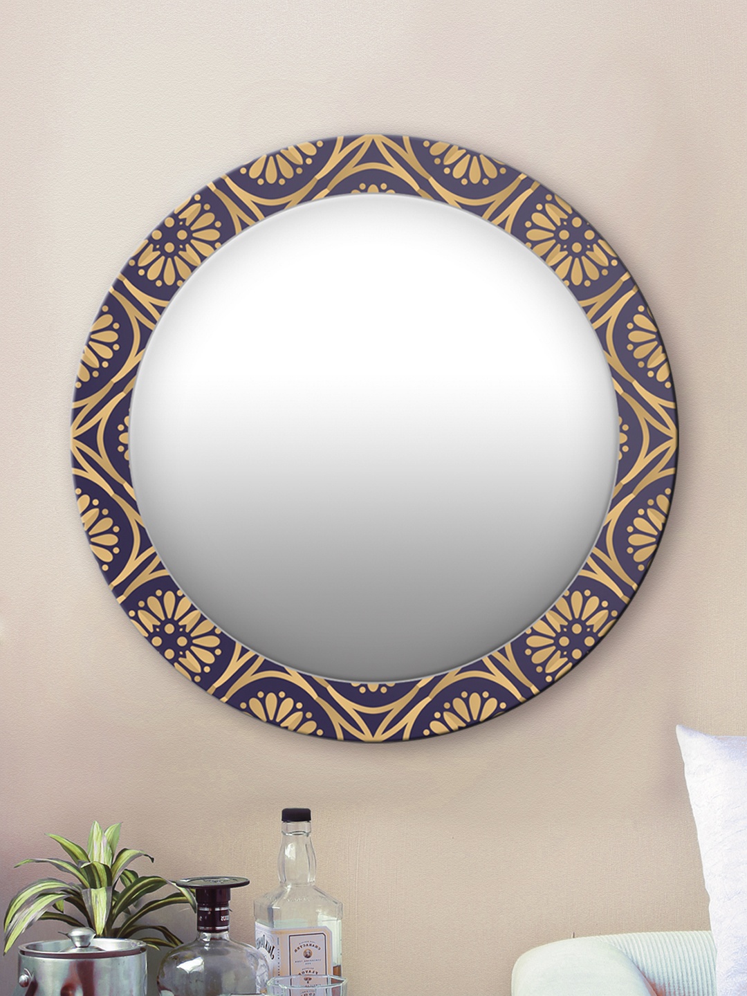 

999Store Yellow Printed MDF Wall Mirror