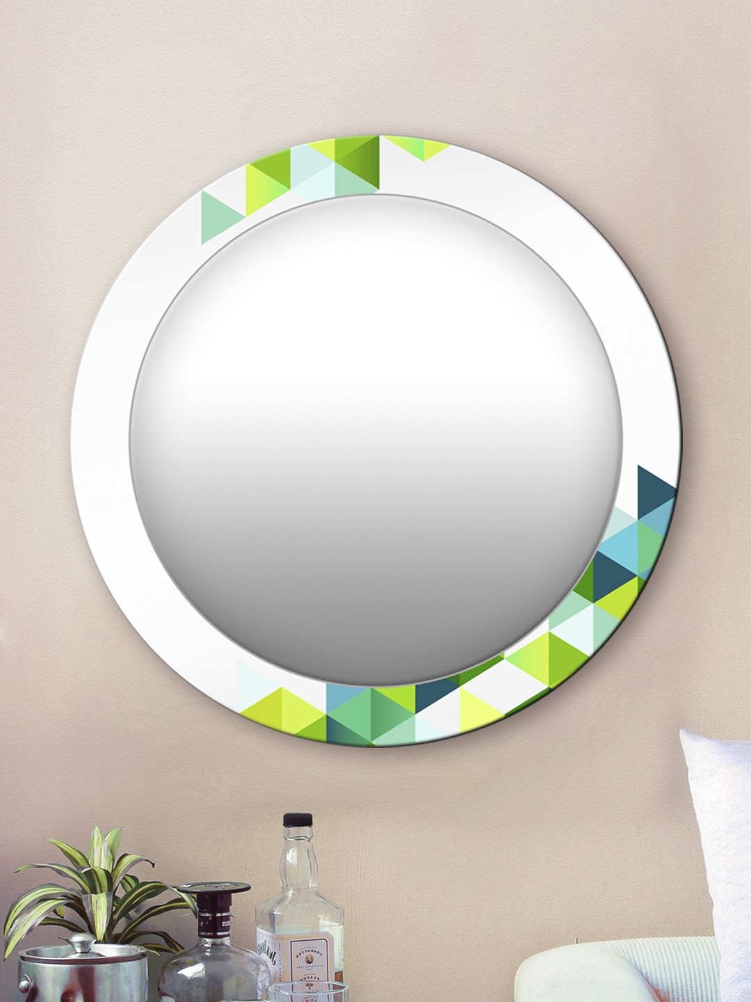 

999Store Multicoloured Geometric Pattern Round MDF Wall Mirror, White