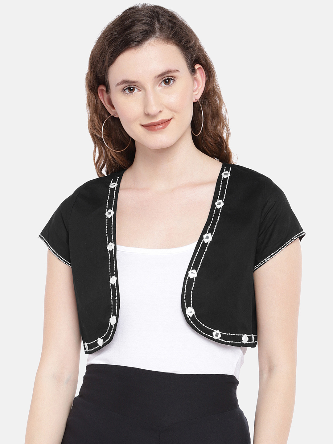 

Globus Black Solid Open Front Shrug