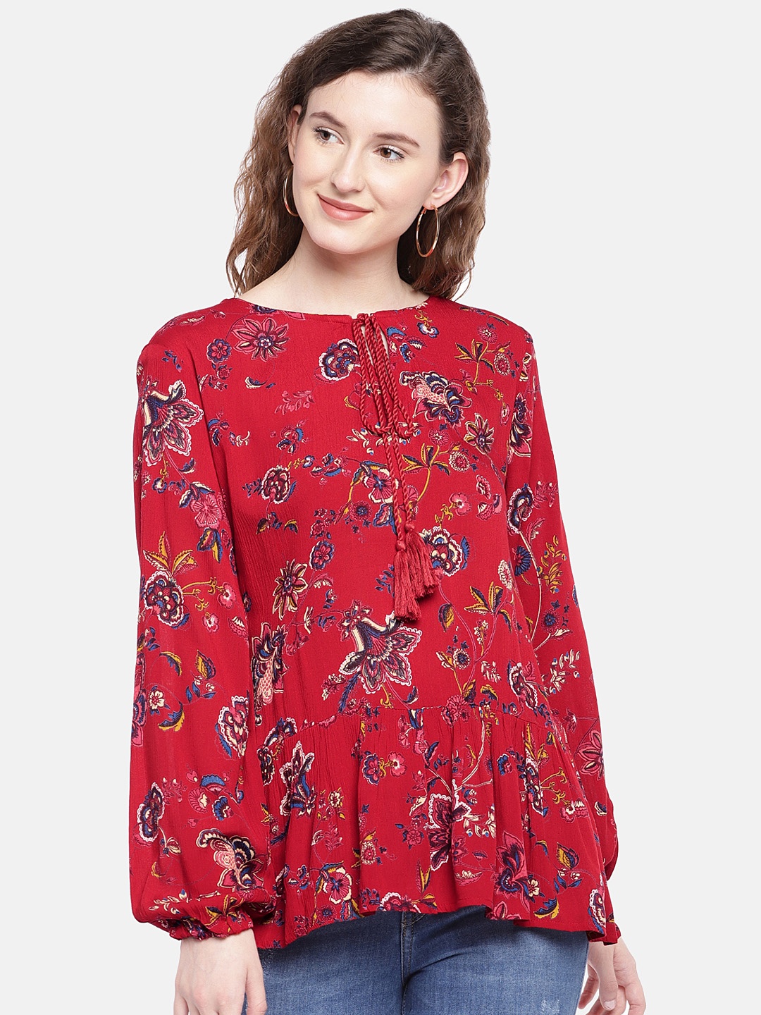 

Globus Women Red Printed Peplum Top
