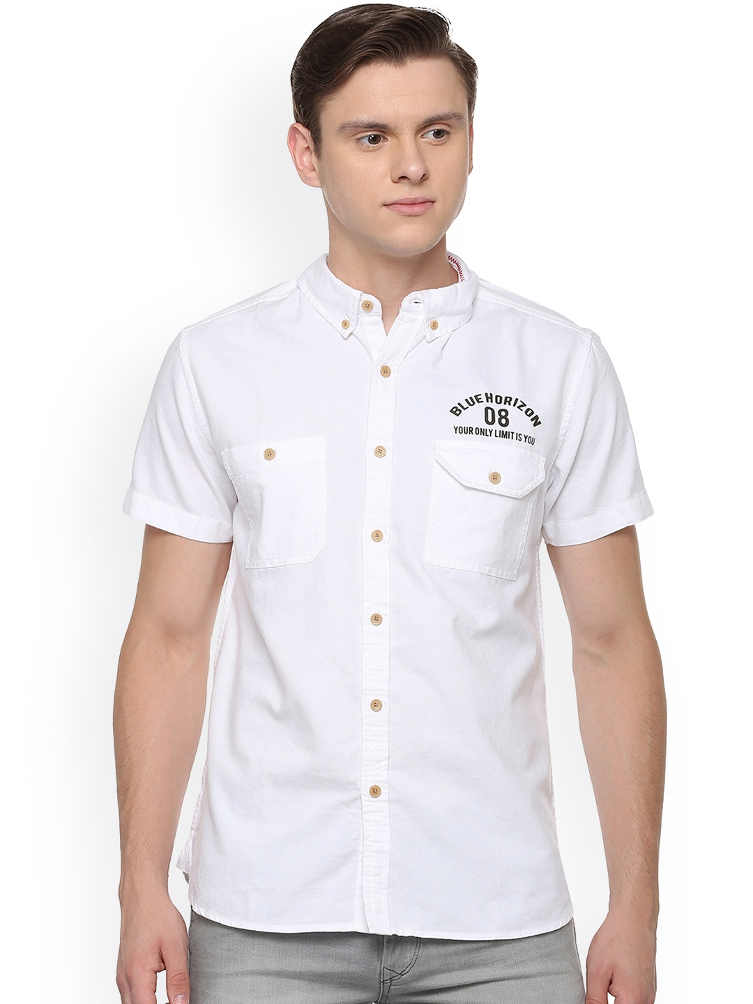 

People Men White Regular Fit Solid Casual Shirt