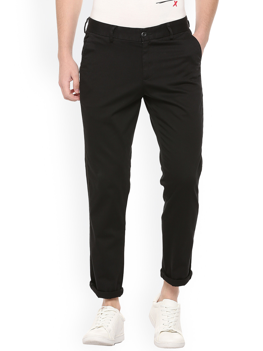 

People Men Black Slim Fit Solid Regular Trousers