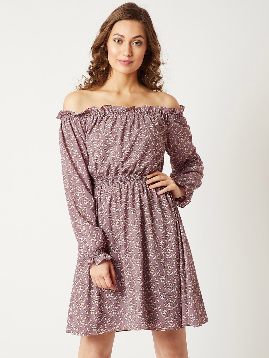 

Miss Chase Women Purple Printed Fit and Flare Dress