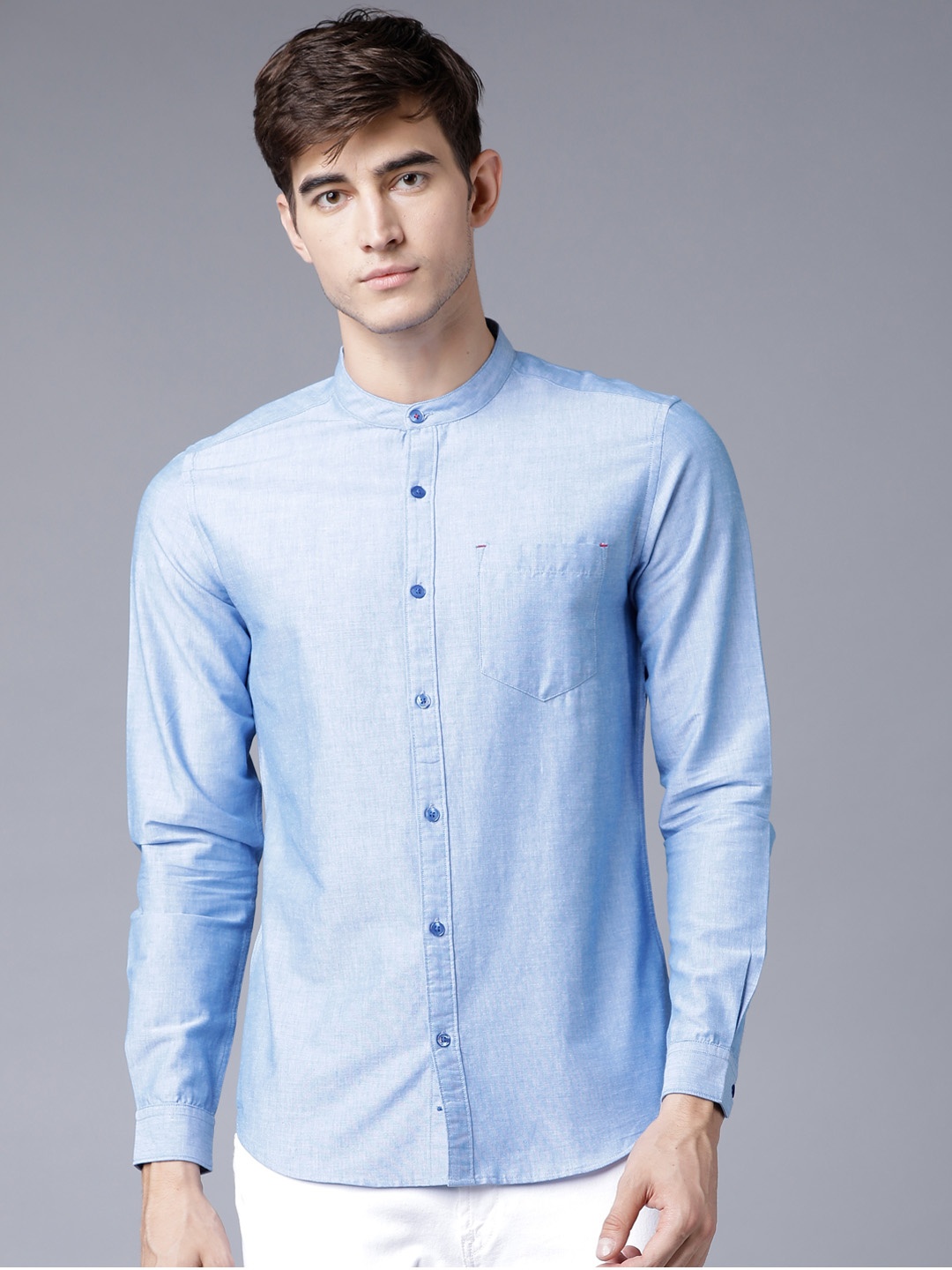 

Black coffee Men Blue Slim Fit Solid Casual Shirt