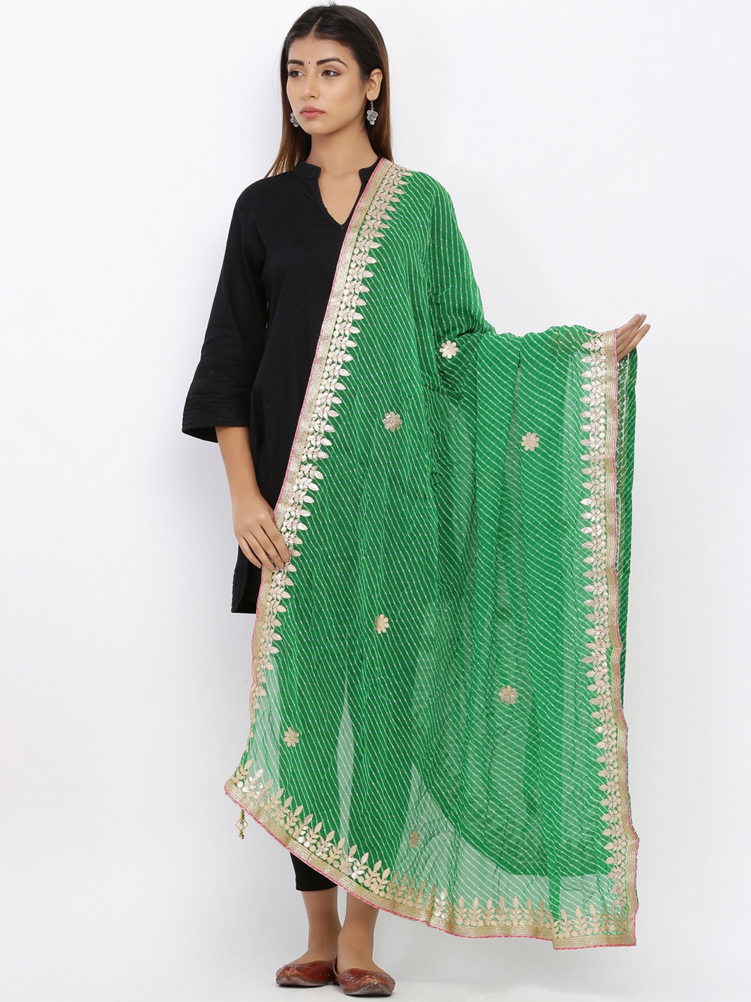 

SOUNDARYA Green Checked Dupatta