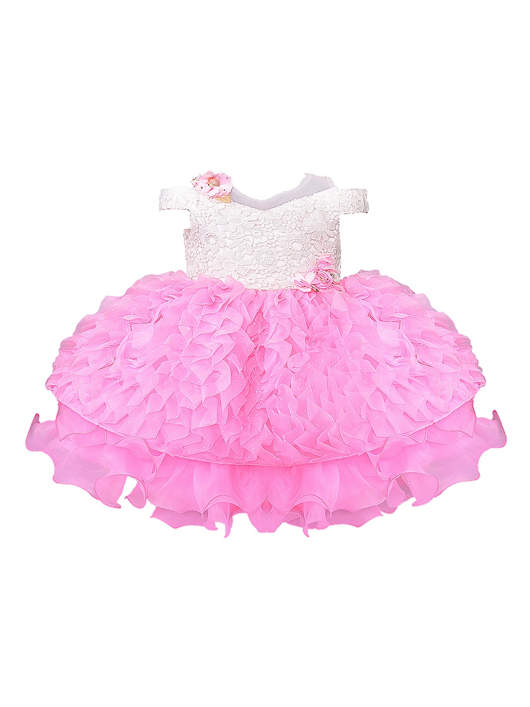 

Wish Karo Girls Pink Self Design Fit and Flare Dress