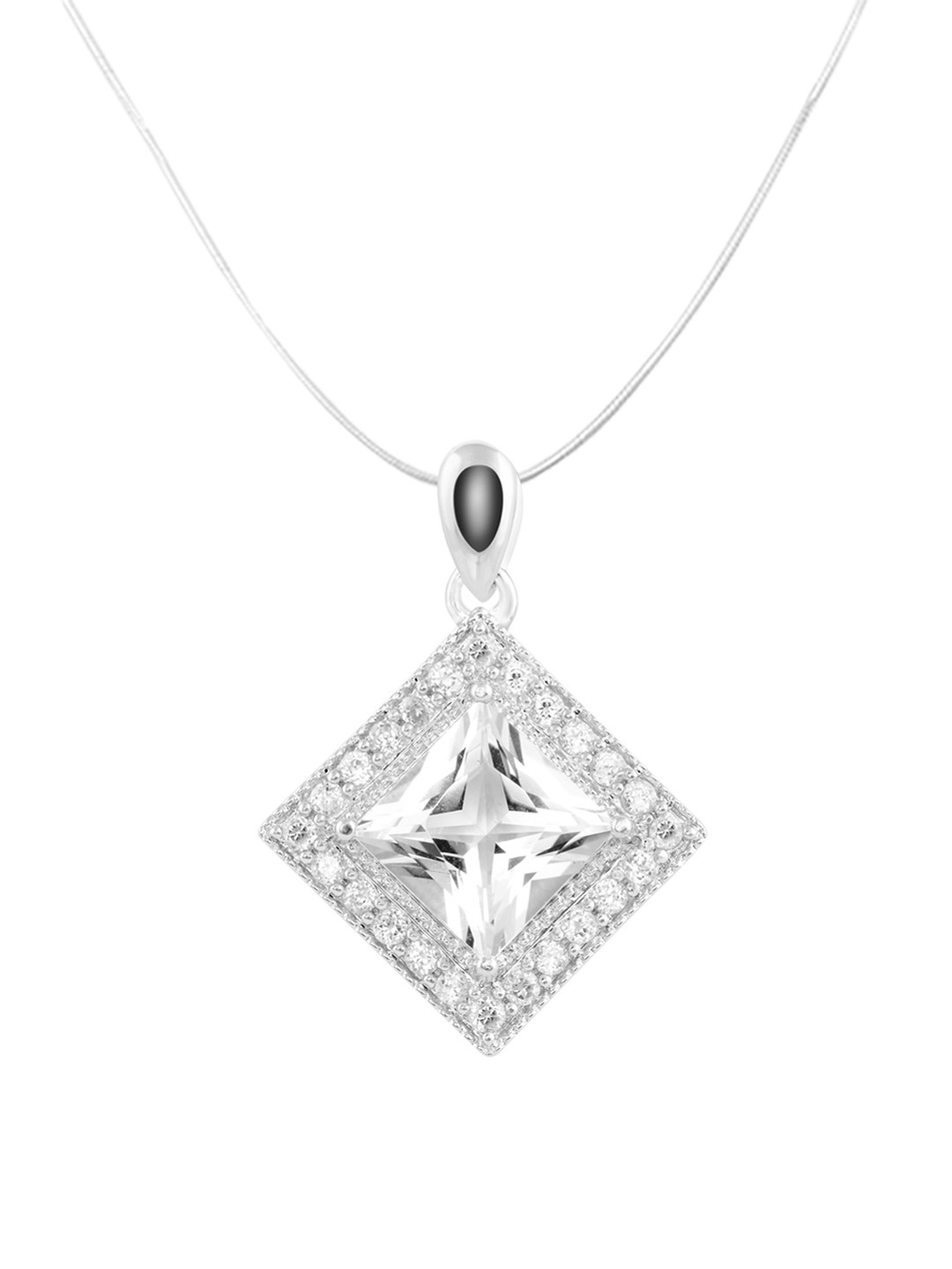 

TALISMAN Women Silver-Plated Stone-Studded Square-Shaped Pendant