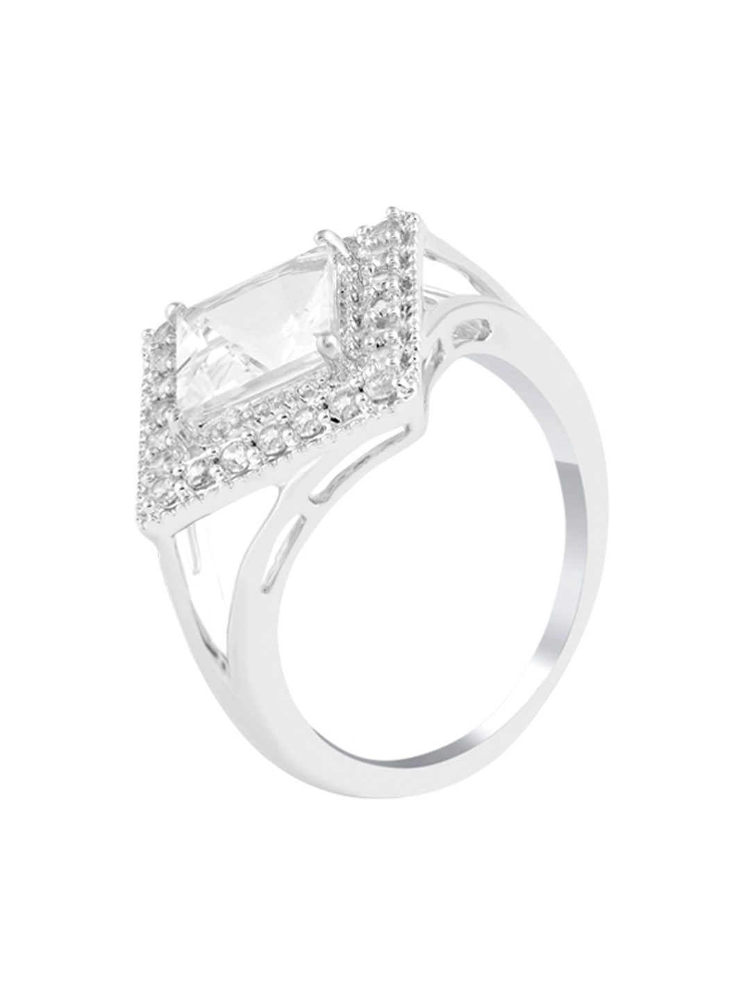 

TALISMAN Women Silver-Plated Stone-Studded Square-Shaped Finger Ring