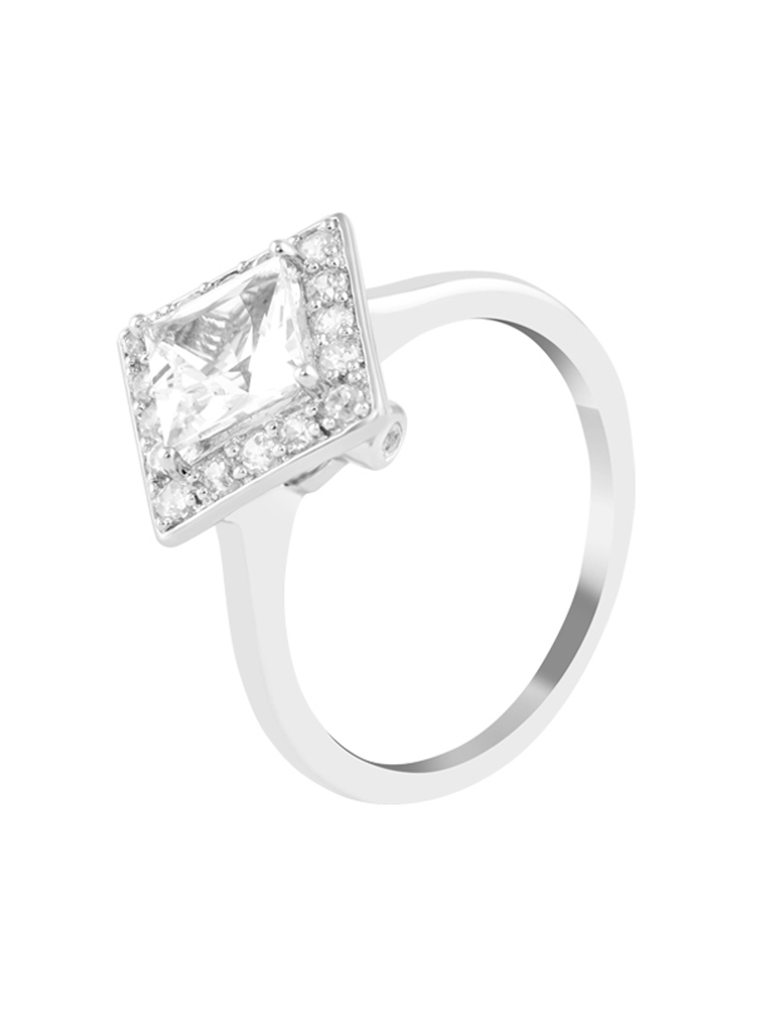 

TALISMAN Women Silver-Plated Stone-Studded Diamond-Shaped Finger Ring