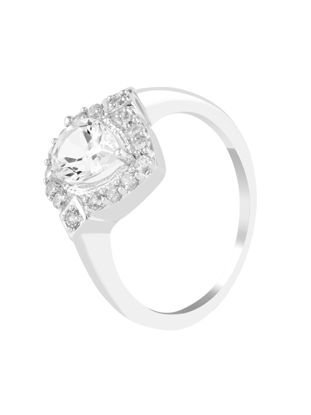 

TALISMAN Women Silver-Plated Stone-Studded Diamond-Shaped Finger Ring