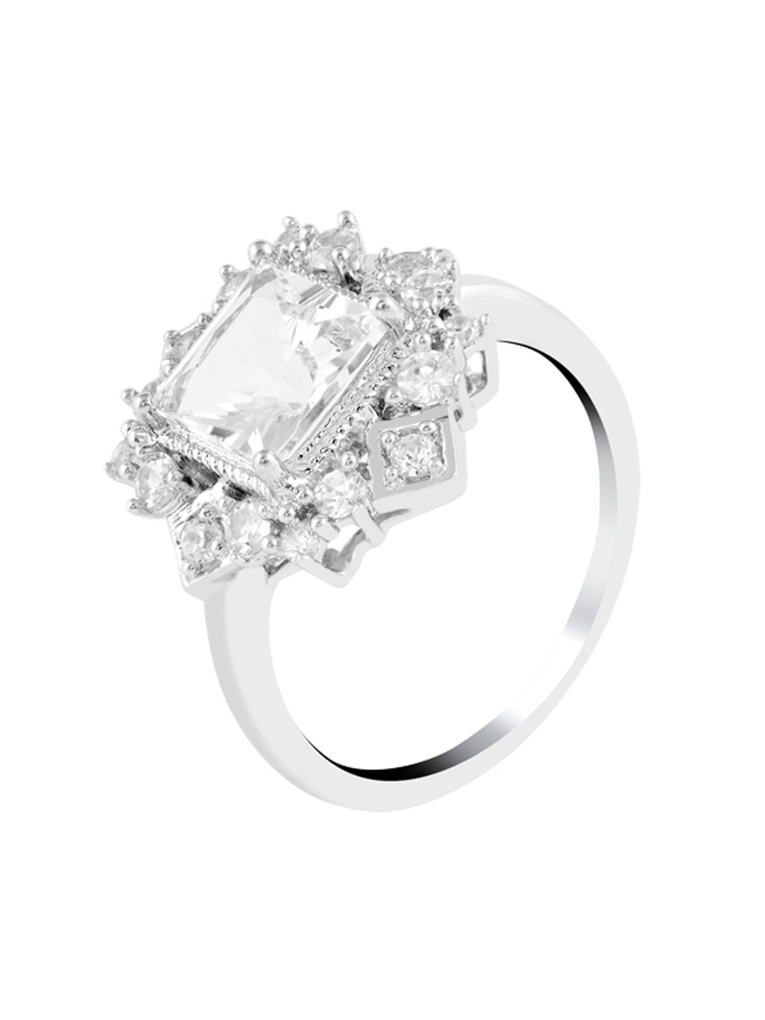 

TALISMAN Women Silver-Plated Stone-Studded Diamond-Shaped Finger Ring