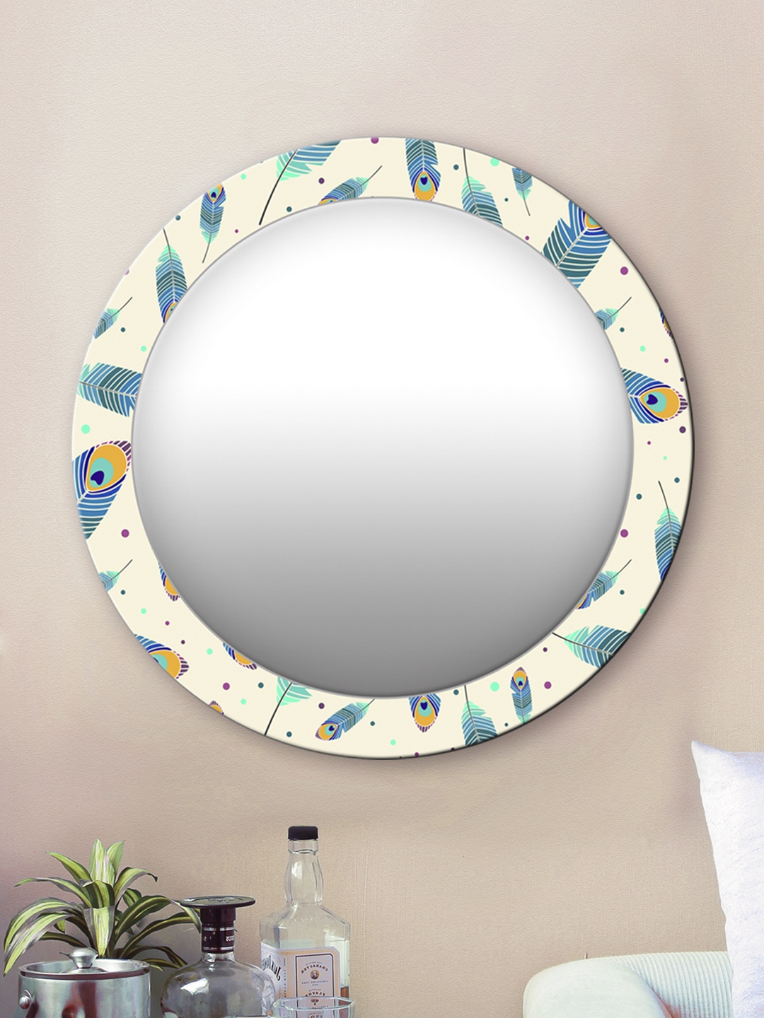 

999Store Cream-Coloured Printed Wall Mirror