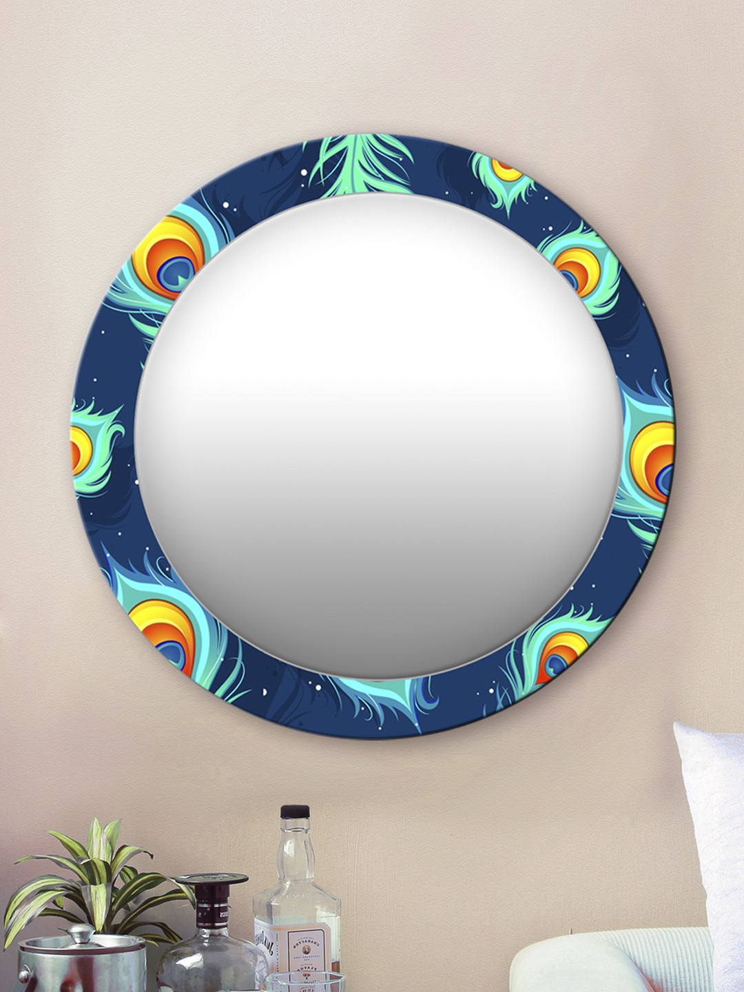 

999Store Navy Blue Printed Wall Mirror