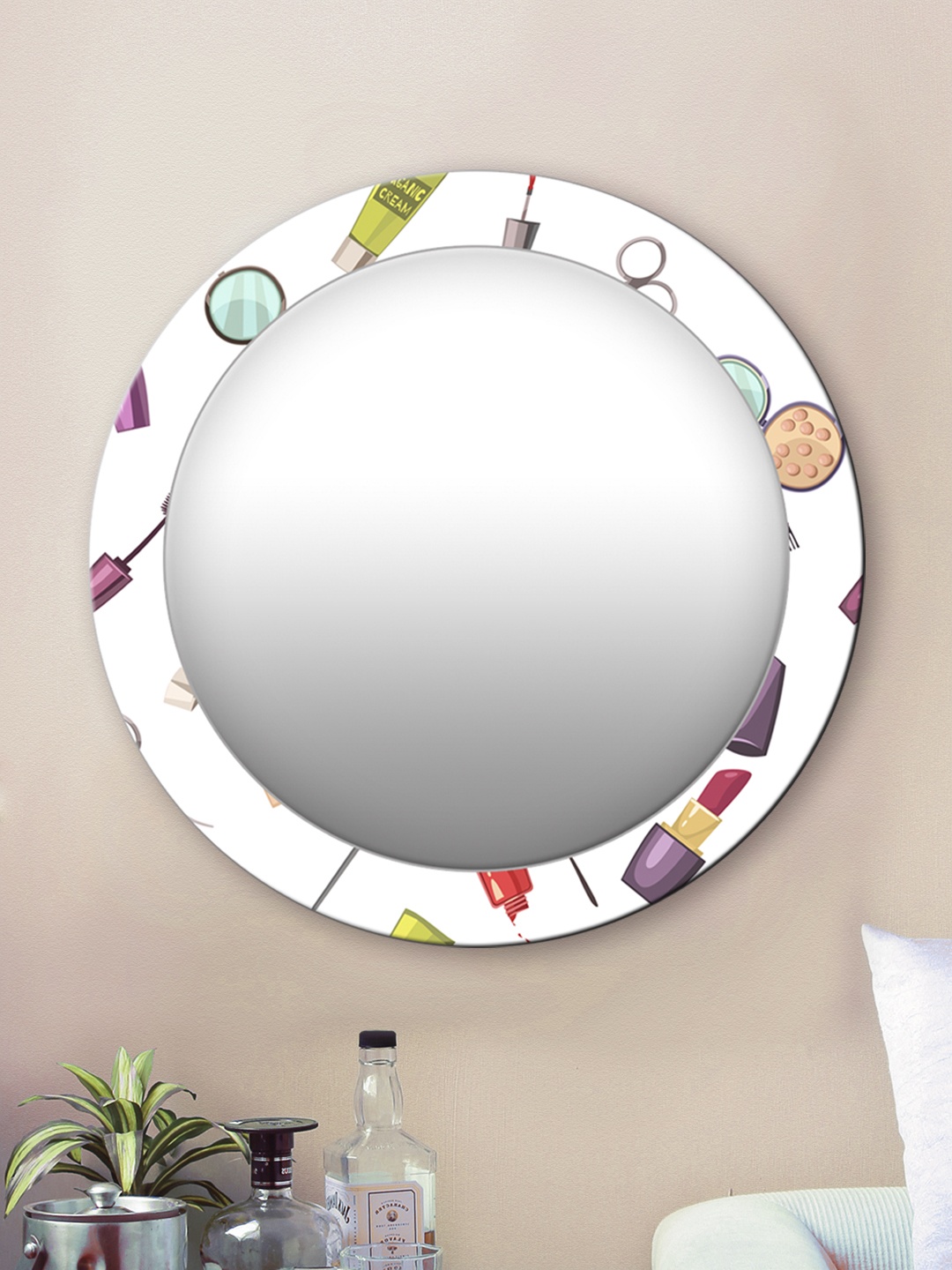 

999Store White Make Up Kit Printed Wall Round Mirror
