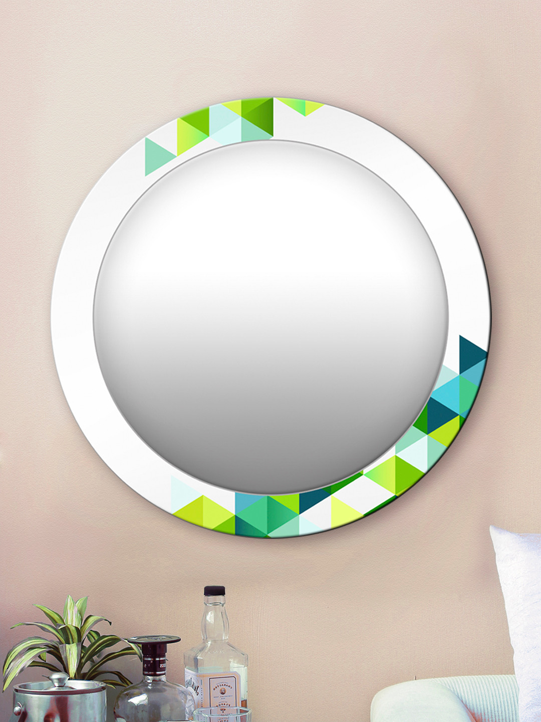

999Store Multicoloured Geometric Pattern Round MDF Wall Mirror, White