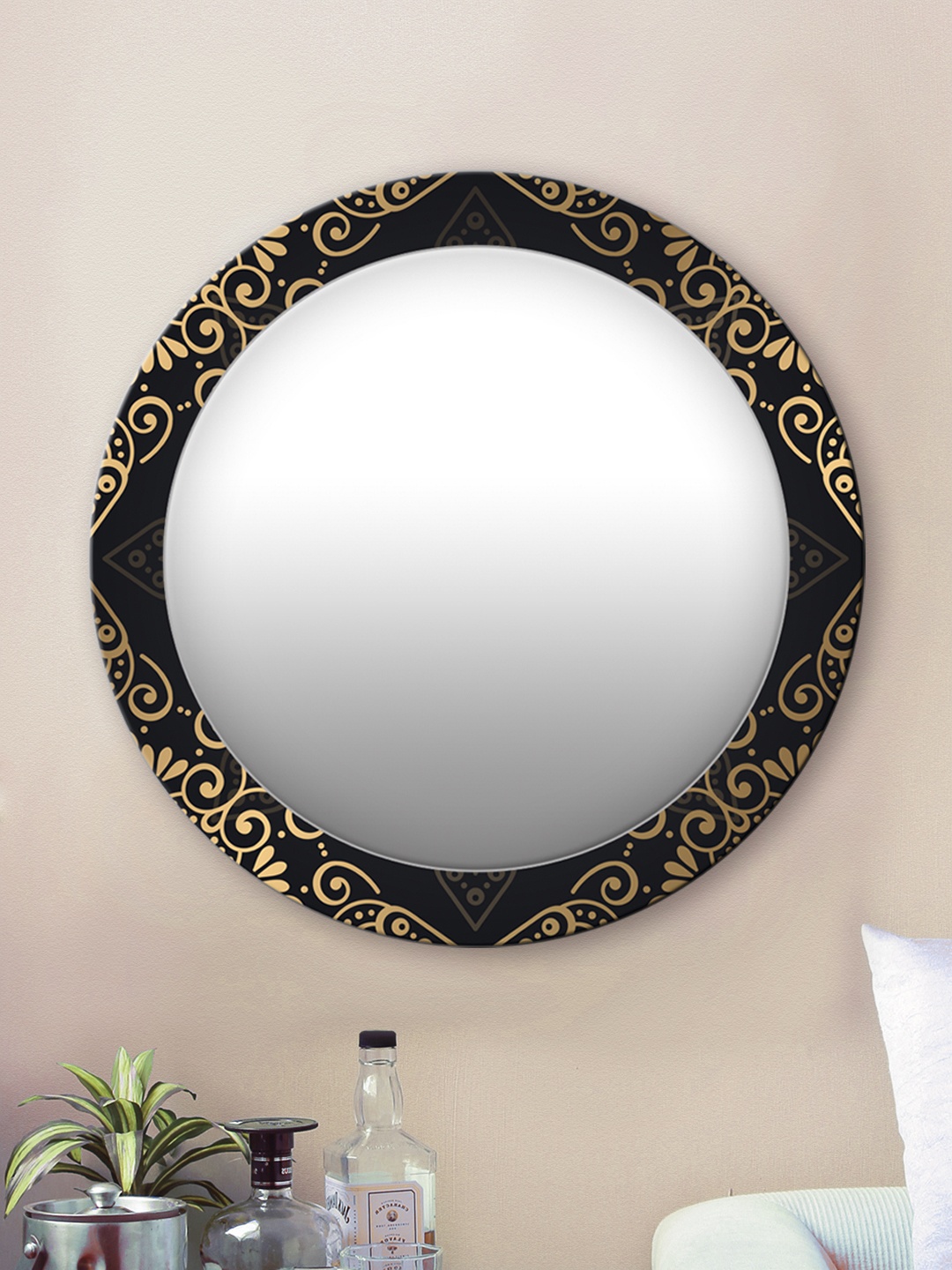 

999Store Black & Gold-Toned Printed Wall Mirror