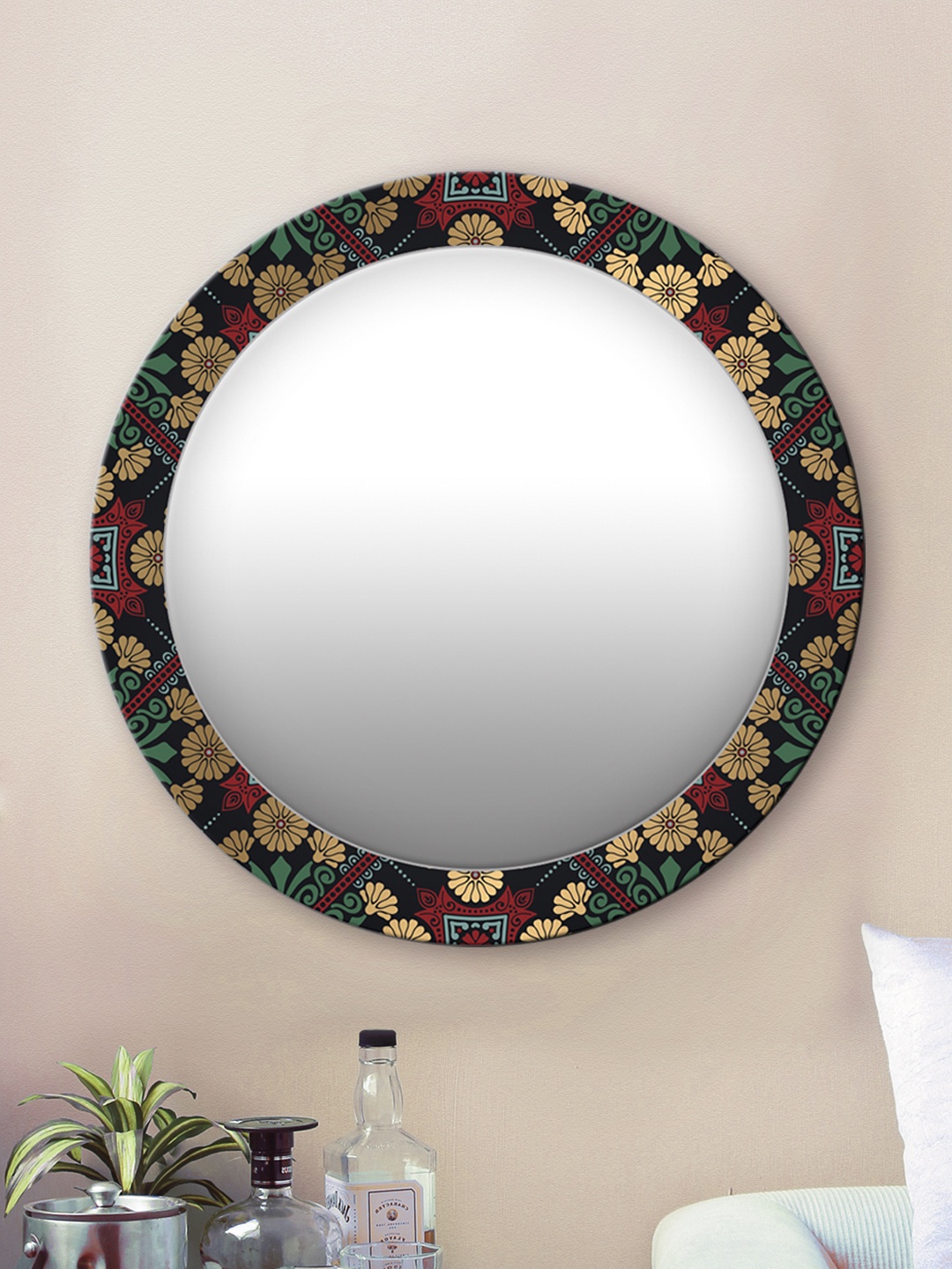 

999Store Black & Gold-Toned Printed Wall Mirror