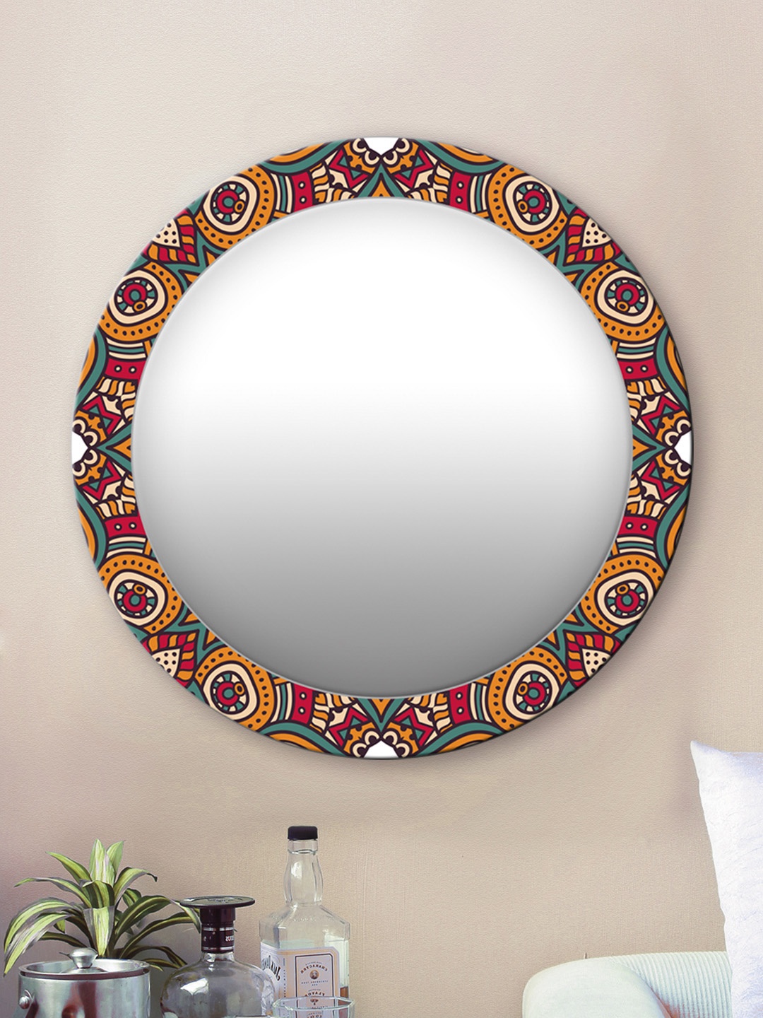 

999Store Multicoloured Printed Wall Mirror, Yellow