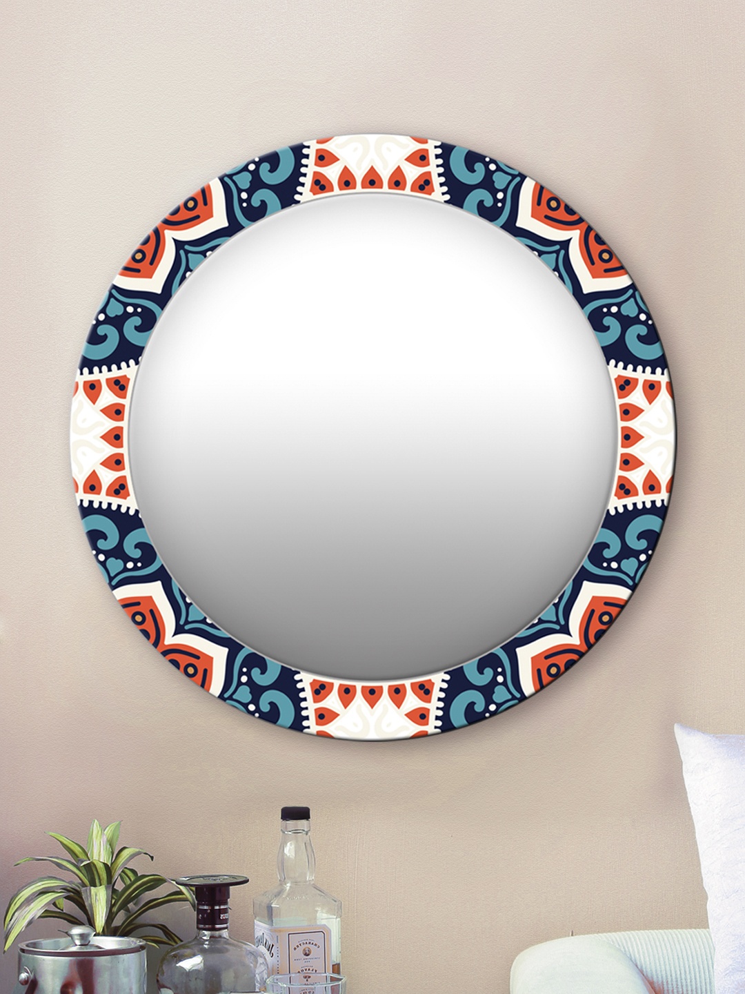 

999Store Blue & White Printed Wall Mirror