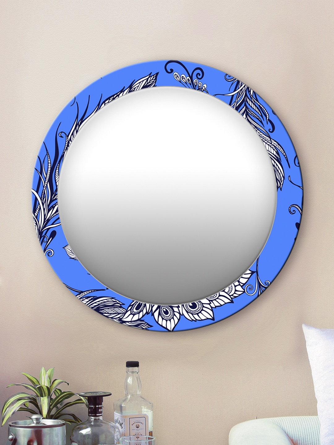 

999Store Unisex Blue Round Wall Mirror