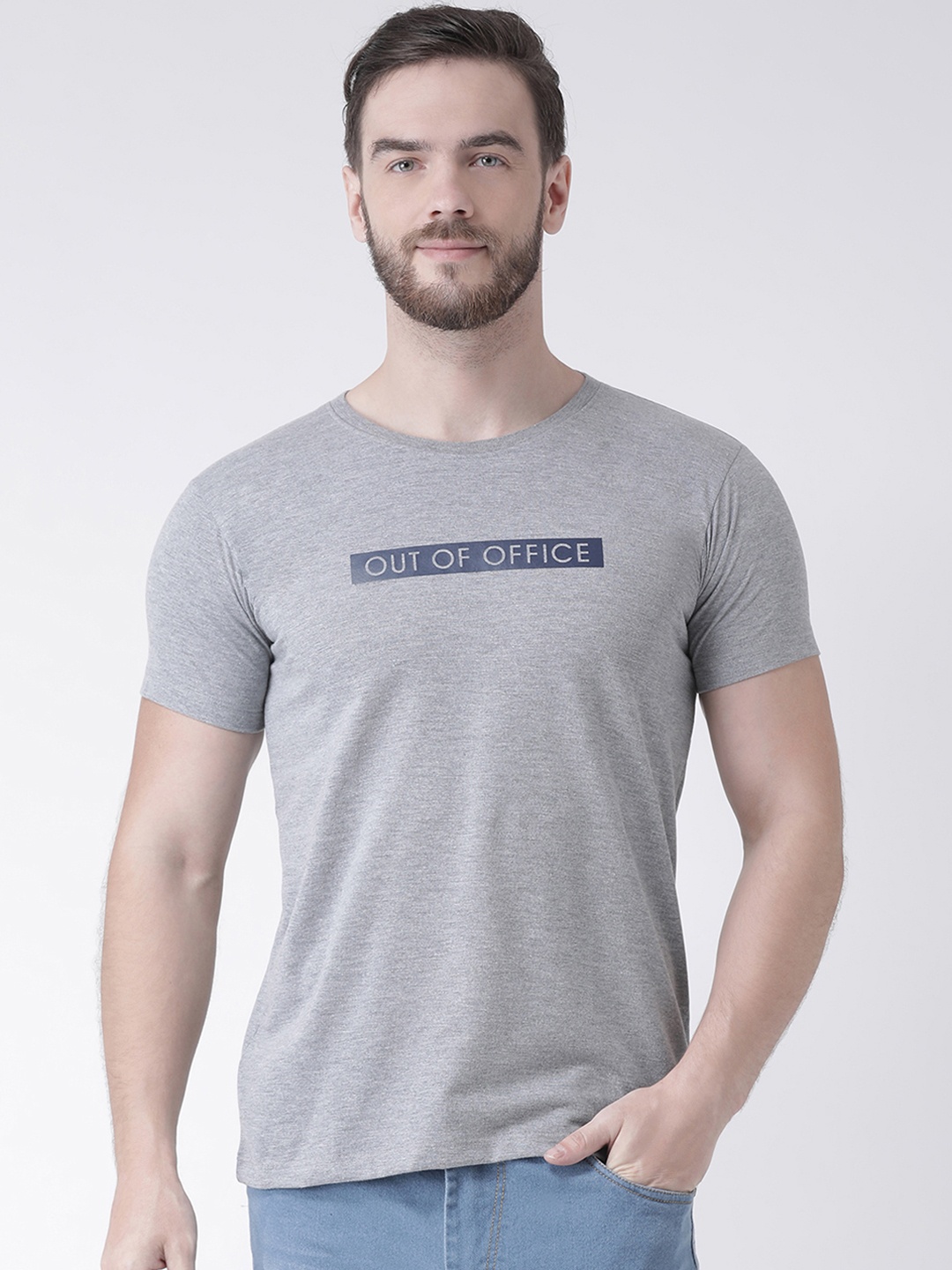 

GRIFFEL Men Grey Printed Round Neck T-shirt