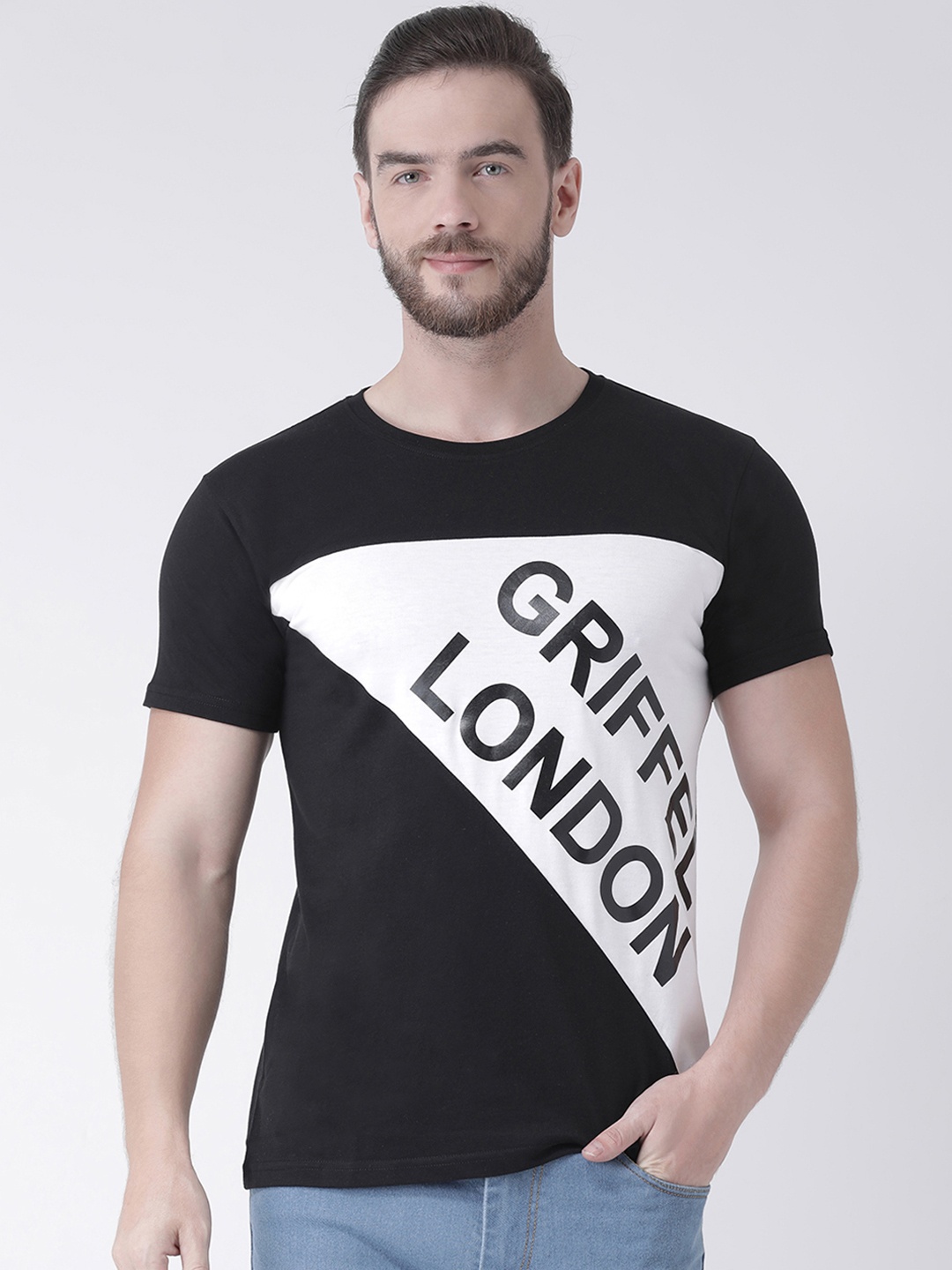 

GRIFFEL Men Black Printed Round Neck T-shirt