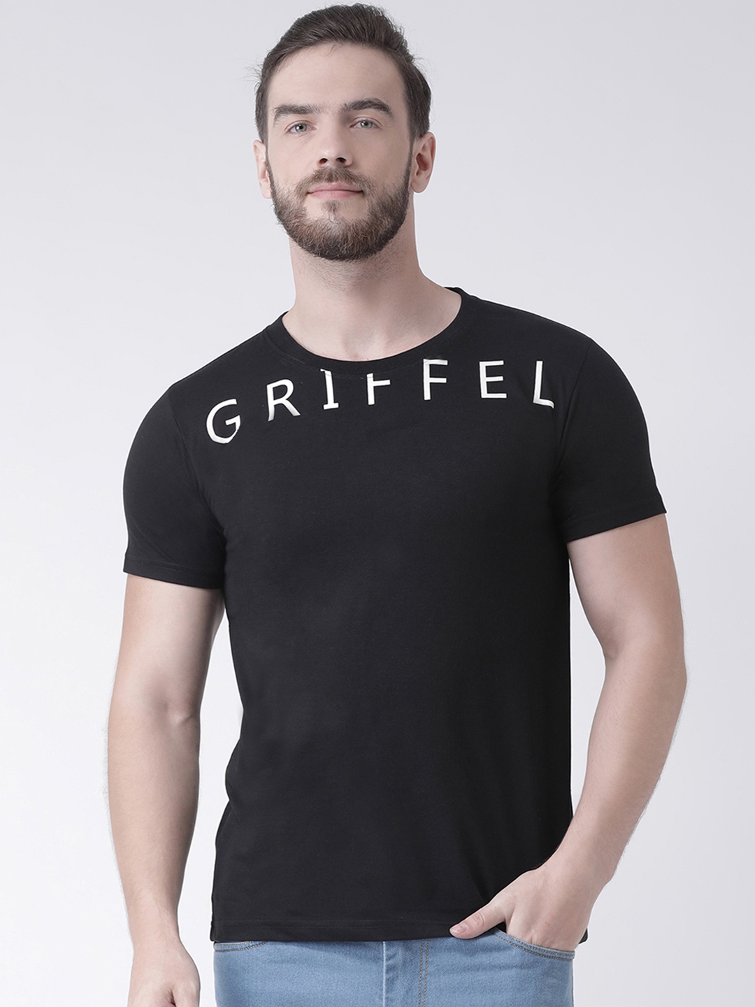 

GRIFFEL Men Black Printed Round Neck T-shirt