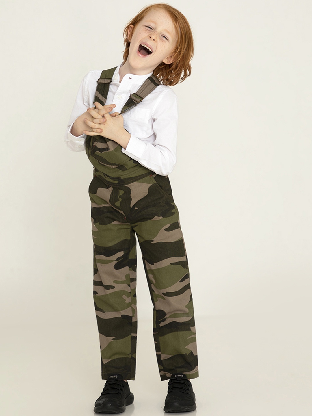 

Cherry Crumble Kids Green Camouflage Printed Dungaree