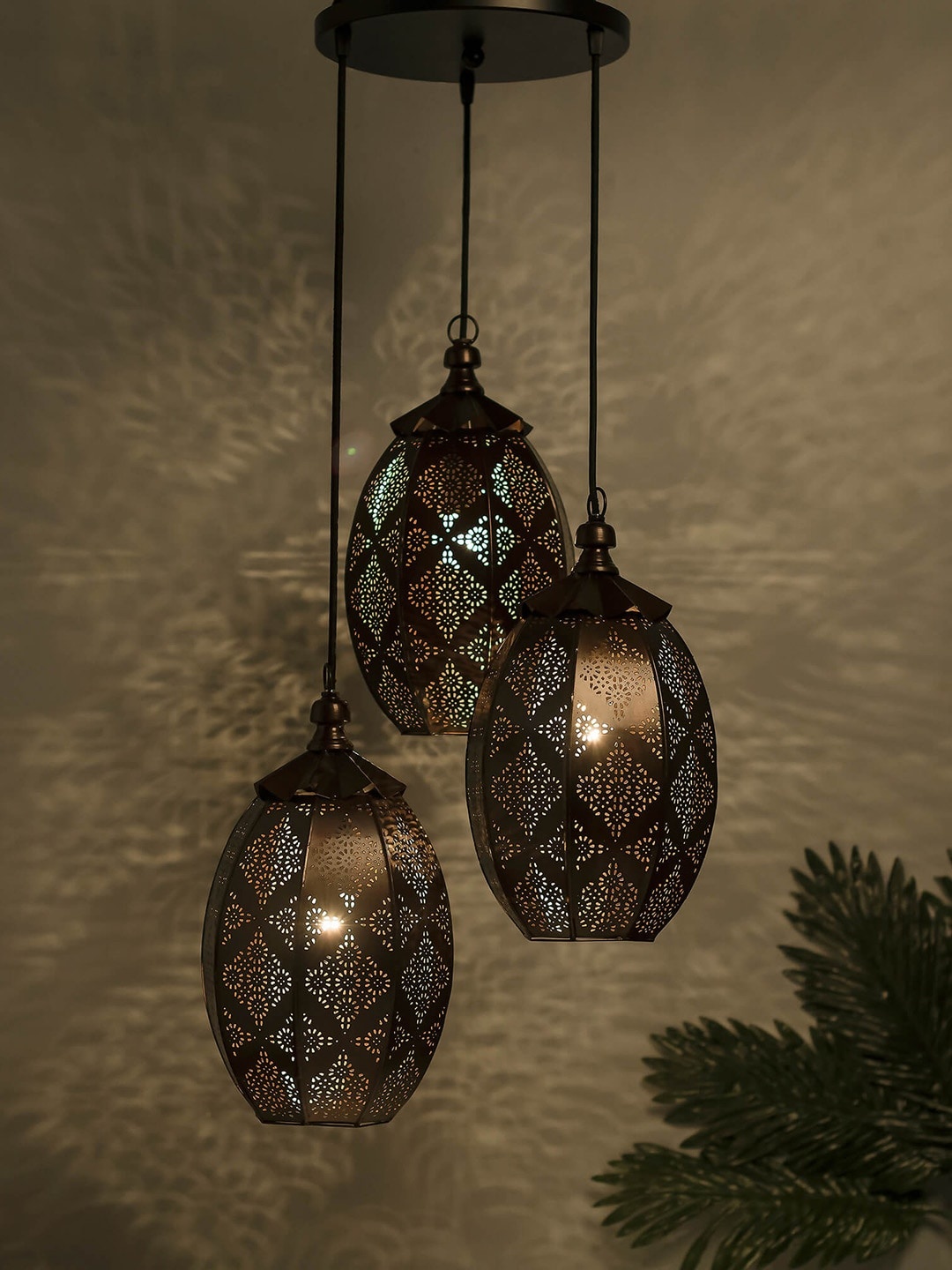 

Homesake Black & Copper-Toned Self Design Moroccan Handcrafted Cluster Lights