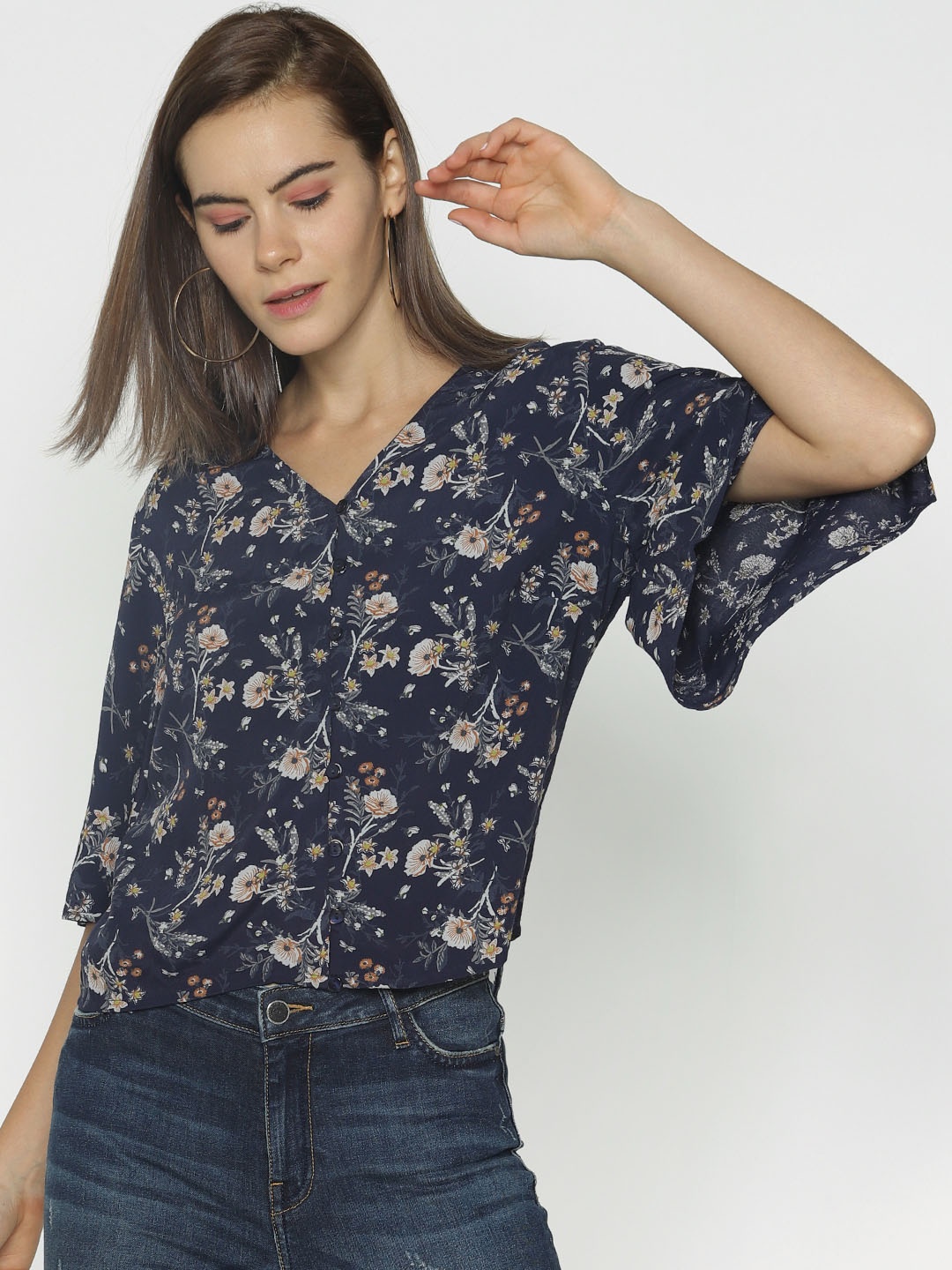 

ONLY Women Navy Blue Printed Top