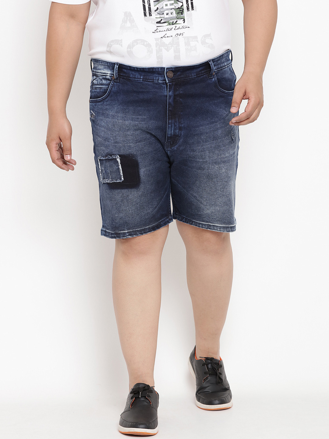 

John Pride Plus Size Men Blue Washed Regular Fit Denim Shorts