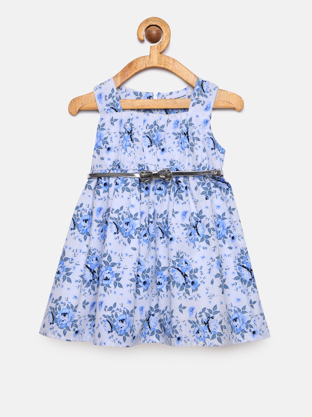 

Peppermint Girls Blue & White Printed Fit and Flare Dress