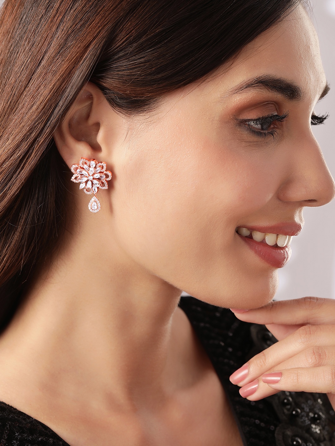 

Rubans Rose Gold-Toned Handcrafted Floral Studs
