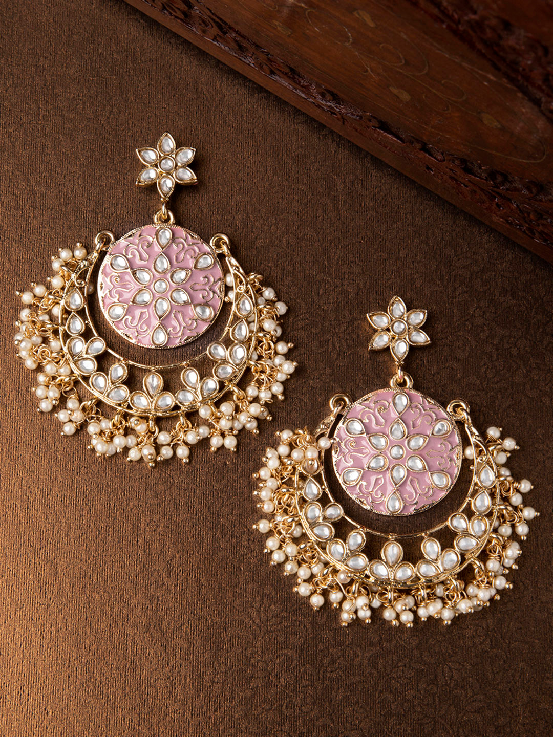 

Rubans Gold-Toned & Pink Handcrafted Classic Chandbalis