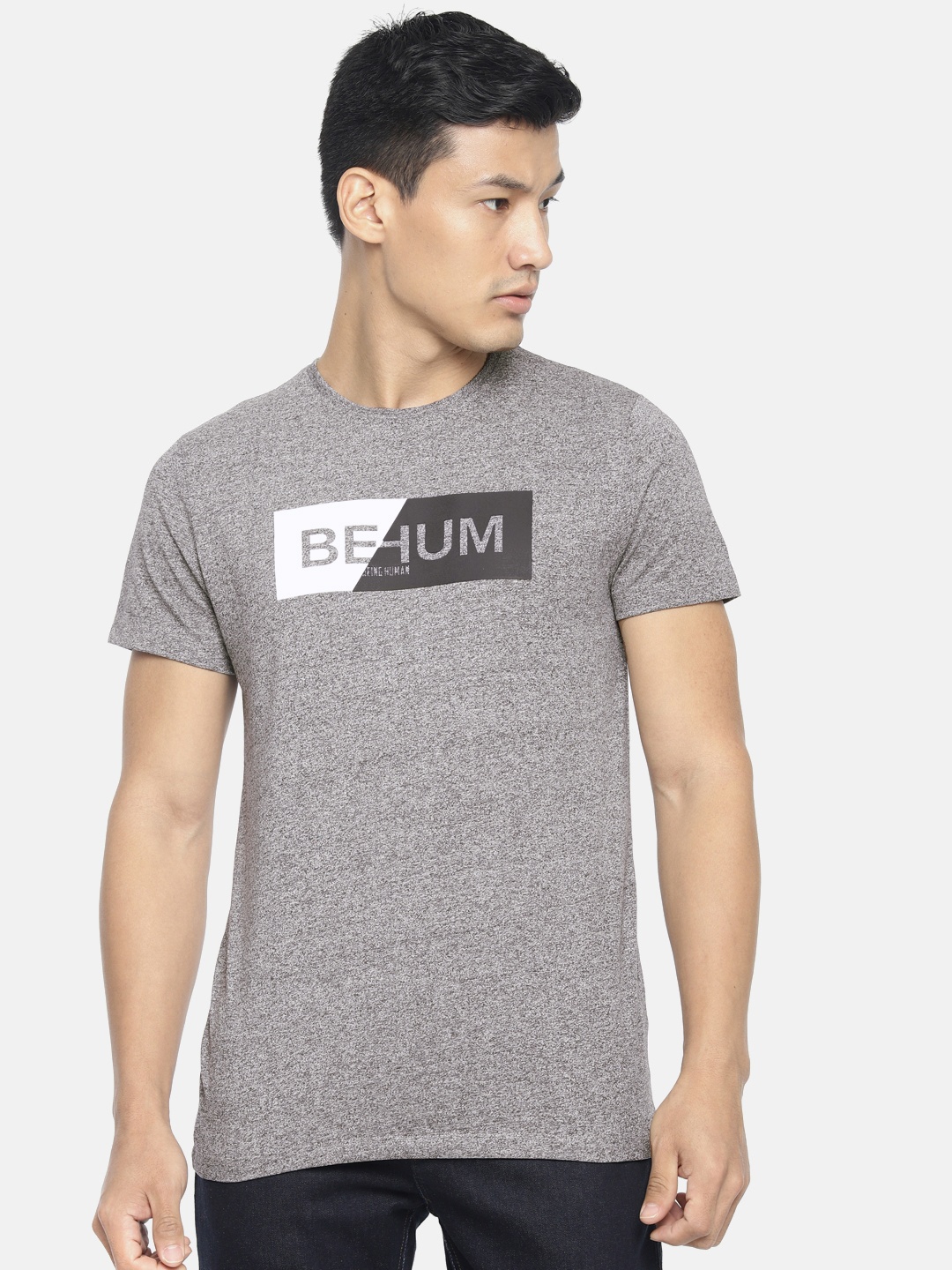 

Being Human Men Grey Printed Round Neck T-shirt